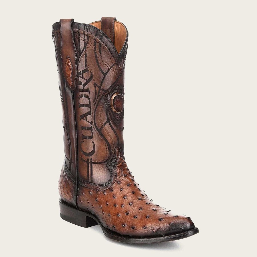 Hot Cuadra Engraved Brown Exotic Leather Cowboy Boots