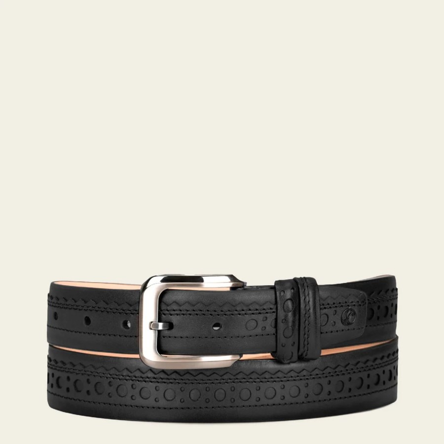 Hot Cuadra Perforated Black Leather Formal Belt