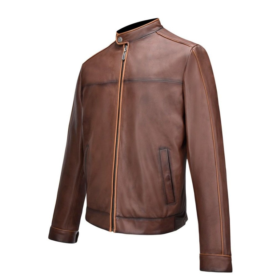 Clearance Cuadra Minimalist Brown Leather Jacket