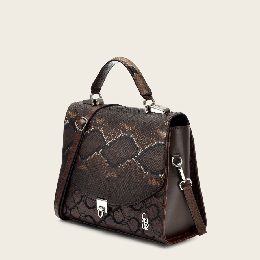 Wholesale Cuadra Dark Brown Exotic Leather Handbag With Cuadra Monogram Leather