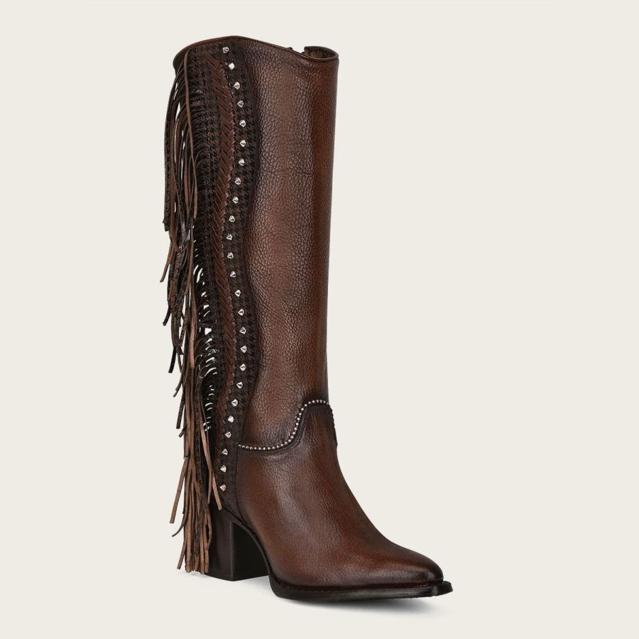 Clearance Cuadra Handmade Braiding Brown Leather Boot