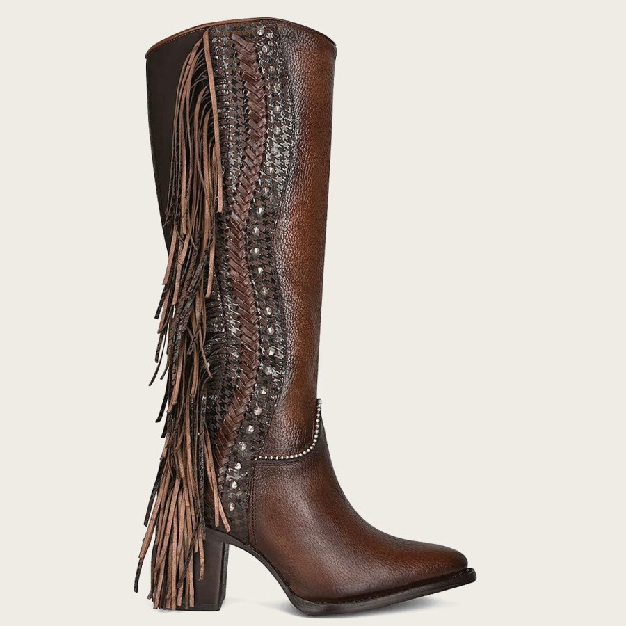 Clearance Cuadra Handmade Braiding Brown Leather Boot