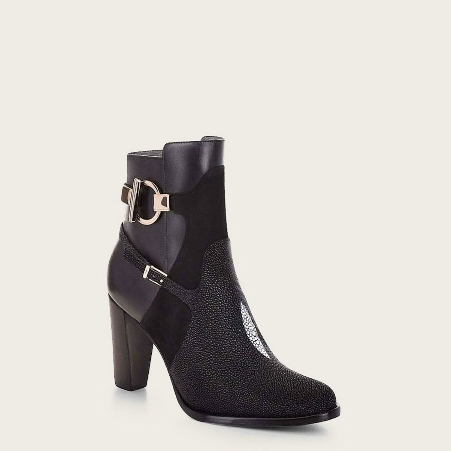 Hot Cuadra Black Ankle Boots In Genuine Stingray Leather