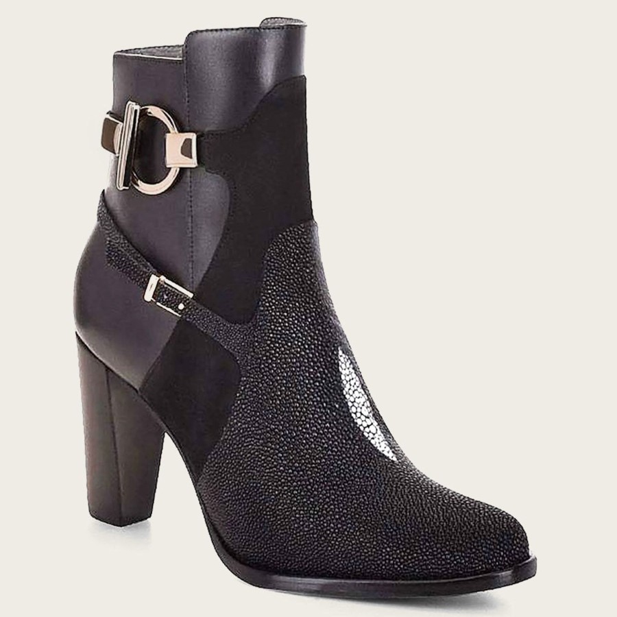 Hot Cuadra Black Ankle Boots In Genuine Stingray Leather