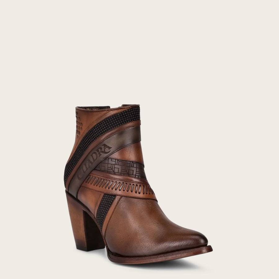 Clearance Cuadra Hand-Painted Brown Leather Ankle Bootie