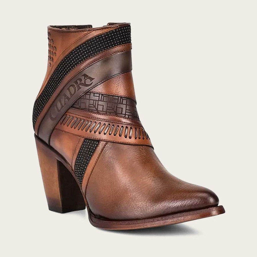 Clearance Cuadra Hand-Painted Brown Leather Ankle Bootie