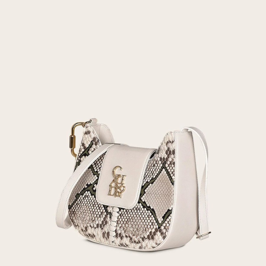 Hot Cuadra White Exotic Leather Shoulder Bag With Handmade Interweaving Detail