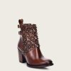 Clearance Cuadra Perforated Brown Leather Bootie With Austrian Crystals