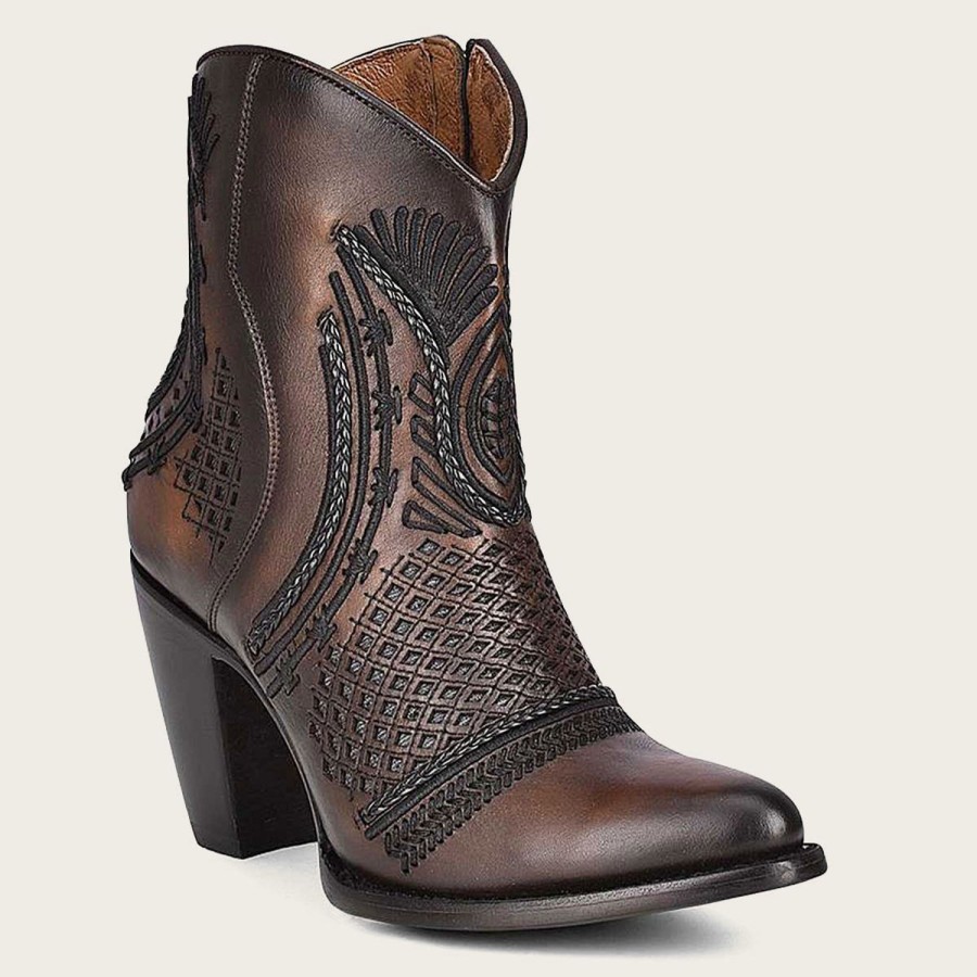 Hot Cuadra Artisan Embroidered Brown Leather Bootie