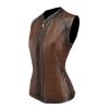 Online Cuadra Checkered Embroidered Brown Leather Vest