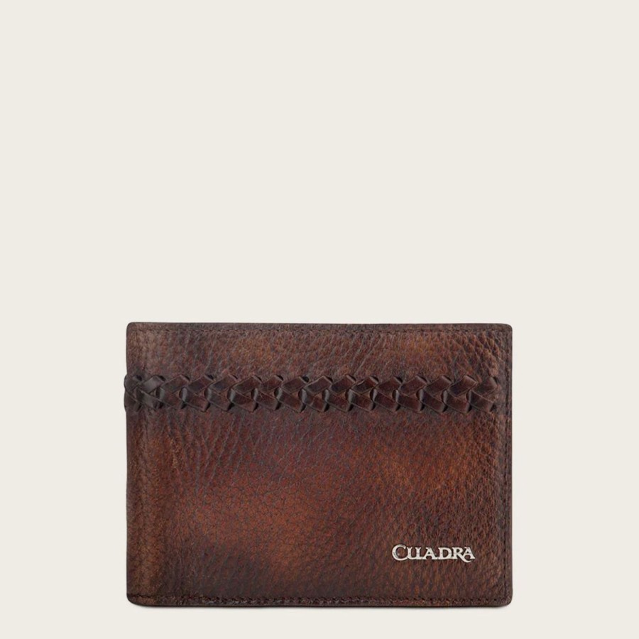 Online Cuadra Brown Handmade Interwoven Detail Leather Wallet