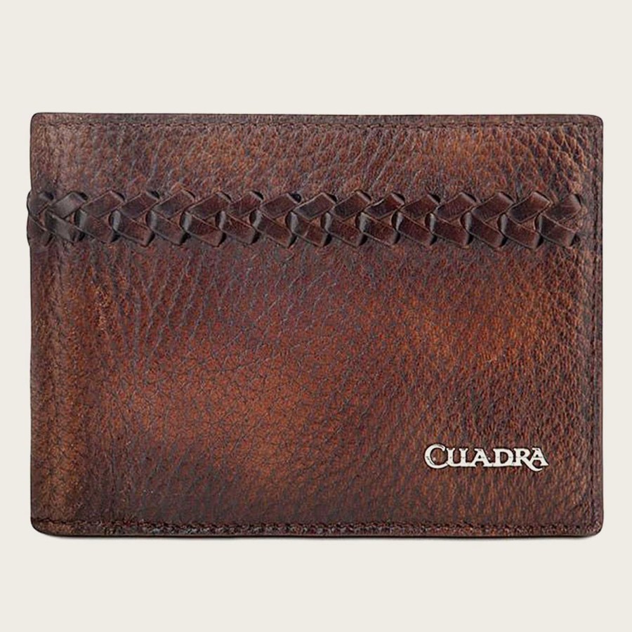 Online Cuadra Brown Handmade Interwoven Detail Leather Wallet