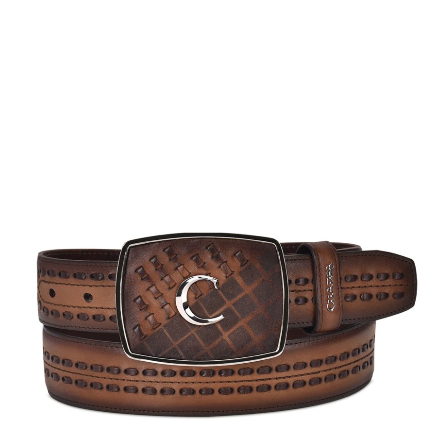 Clearance Cuadra Hand-Painted Engraved Honey Western Leather Belt