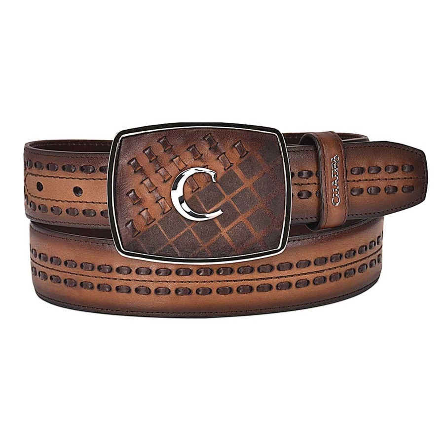 Clearance Cuadra Hand-Painted Engraved Honey Western Leather Belt