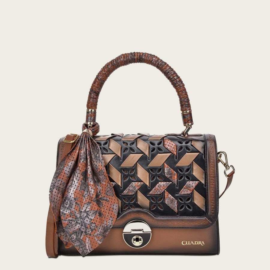 Wholesale Cuadra Printed Brown Leather Satchel Bag