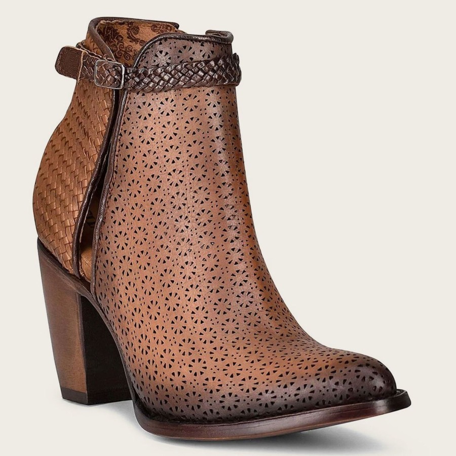 Best Cuadra Perforated Brown Leather Bootie With Hand Braided Strap