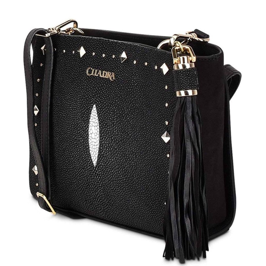 New Cuadra Studded Black Leather Crossbody Bag