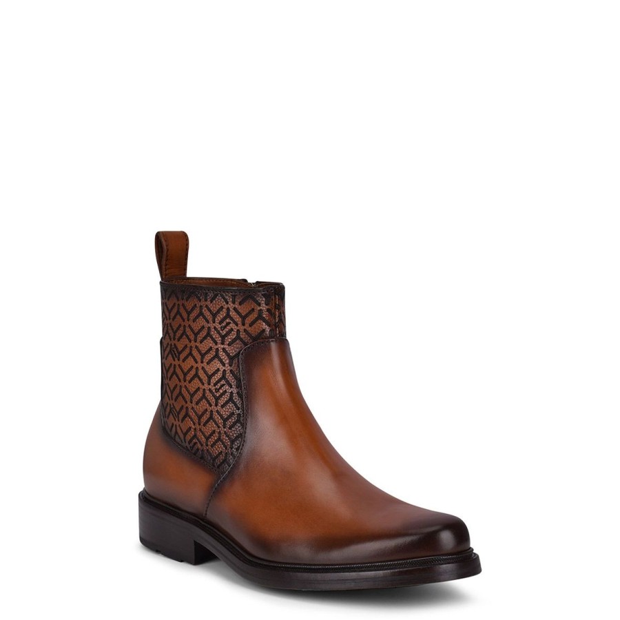 Clearance Cuadra Engraved Hand-Painted Honey Leather Chelsea Boots By Franco Cuadra