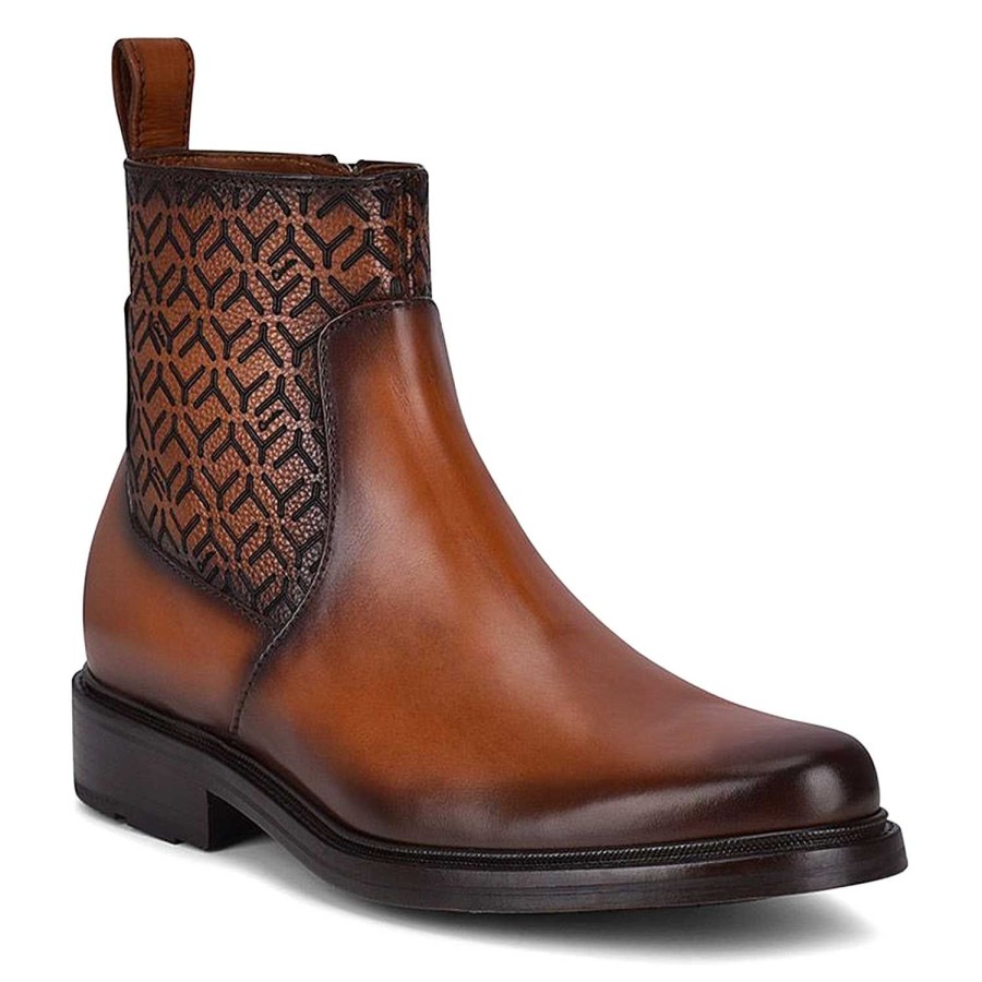 Clearance Cuadra Engraved Hand-Painted Honey Leather Chelsea Boots By Franco Cuadra