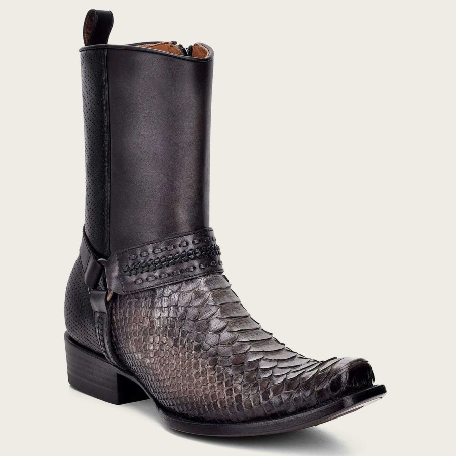 Hot Cuadra Handwoven Grey Python Leather Boots For Men