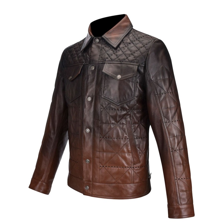 Clearance Cuadra Faded Brown Leather Jacket