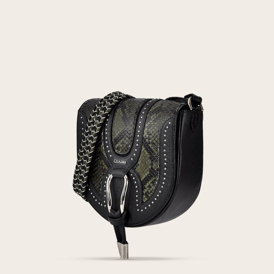 Hot Cuadra Dark Green Exotic Leather Crossbody Bag With Studs