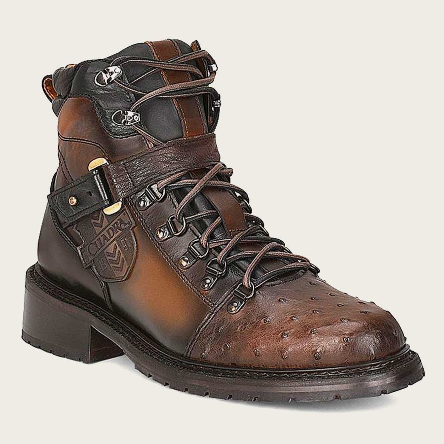 Best Cuadra Brown Ostrich Leather Urban Ankle Boots