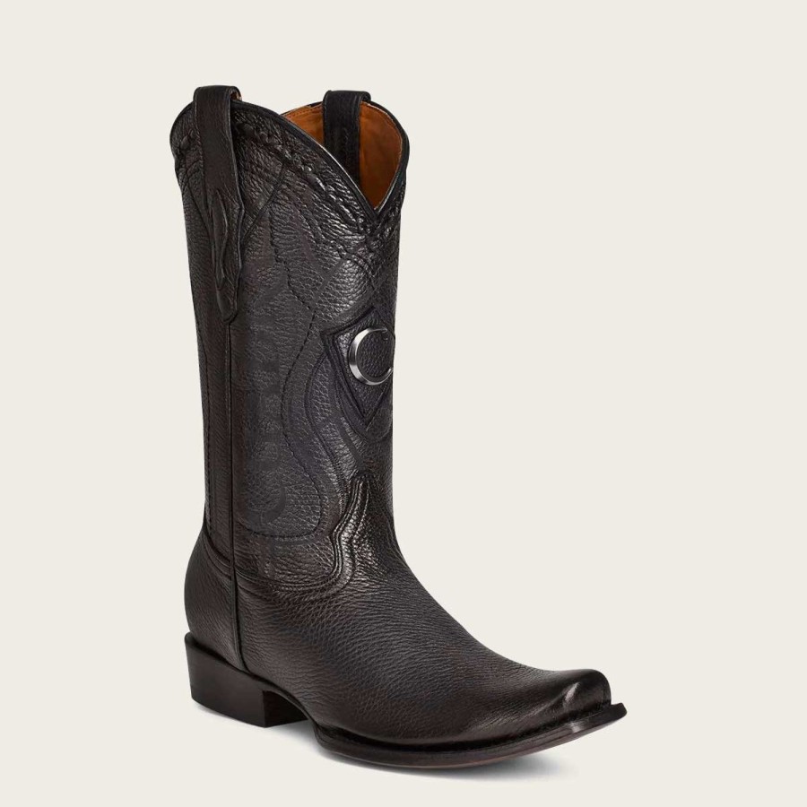 Online Cuadra Engraved Cowboy Black Leather Boots With Metallic Monogram