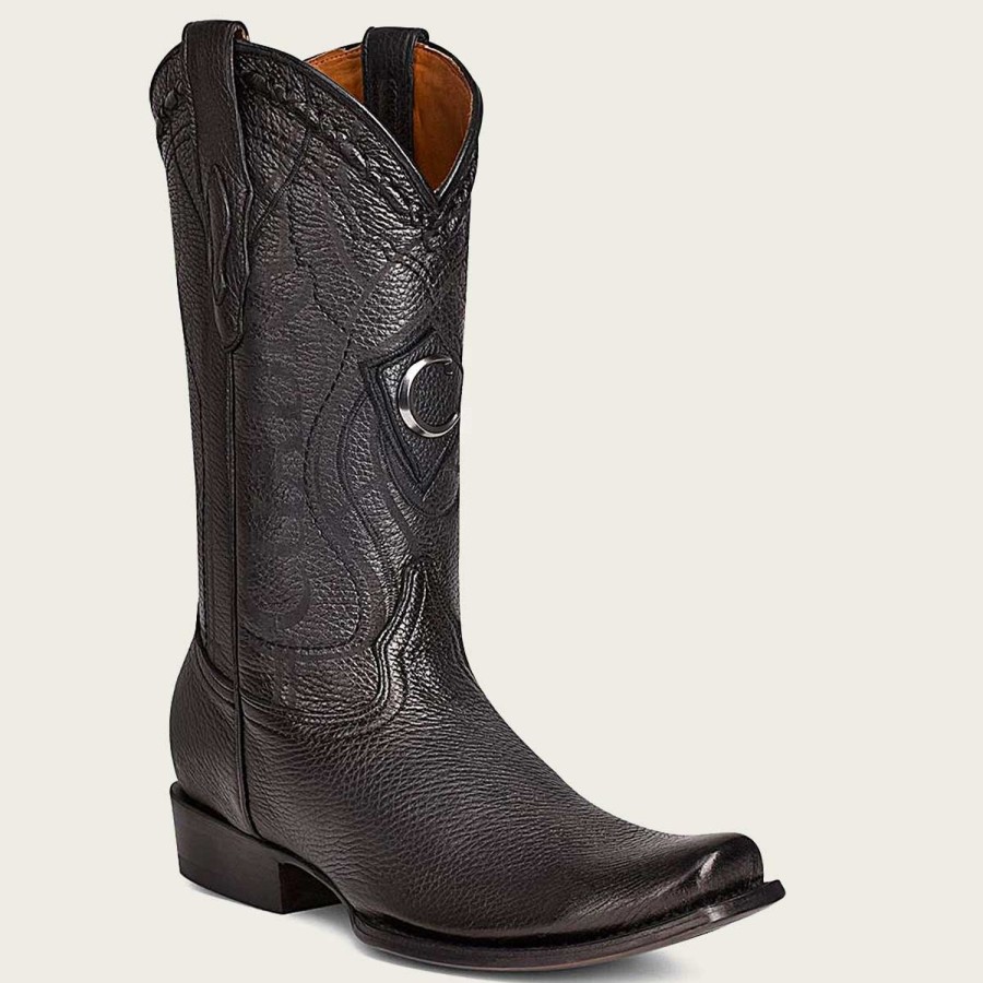 Online Cuadra Engraved Cowboy Black Leather Boots With Metallic Monogram