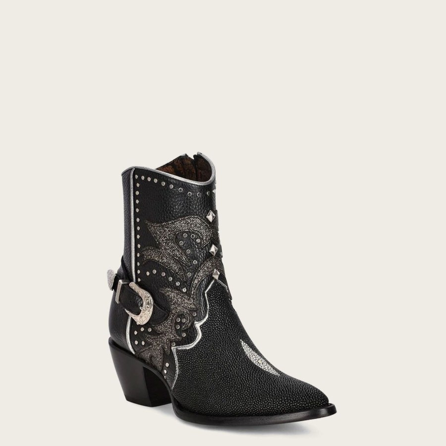 Clearance Cuadra Black Exotic Leather Booties For Women