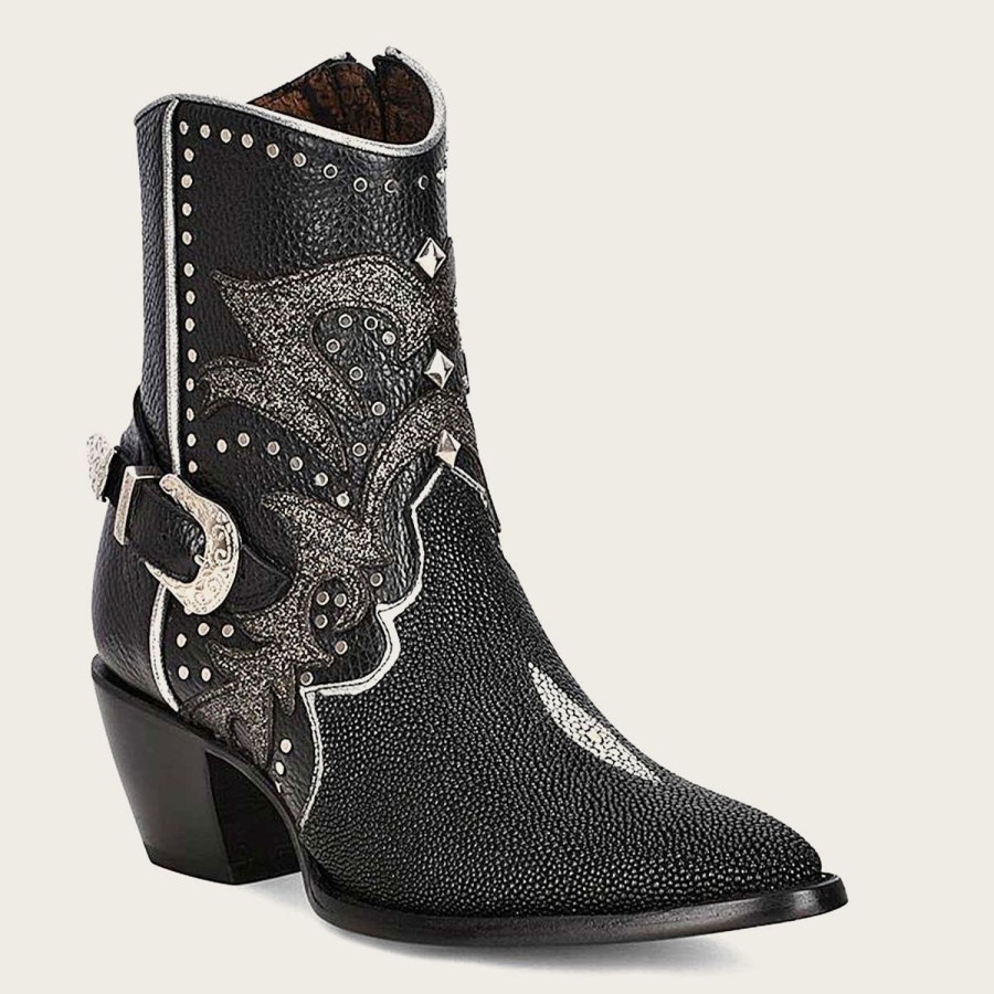 Clearance Cuadra Black Exotic Leather Booties For Women