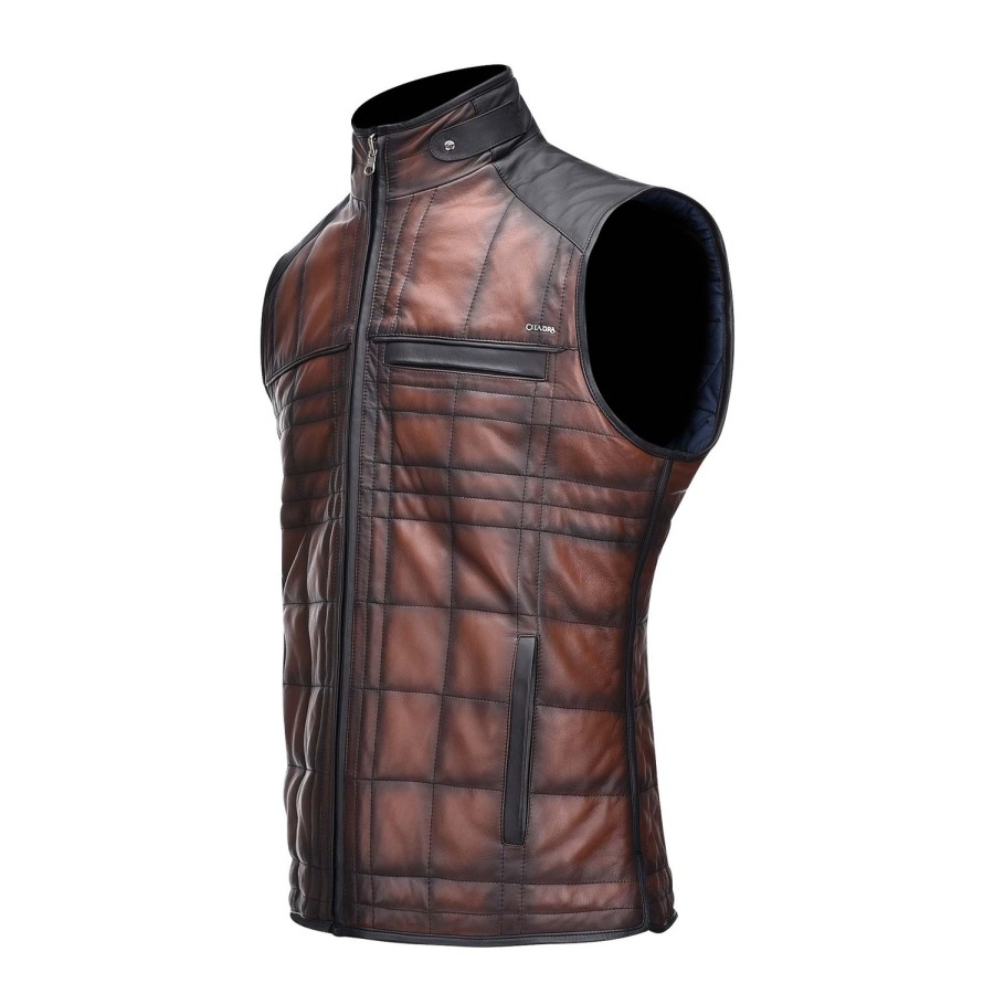 Best Cuadra Embroidered Brown Leather Reversible Vest