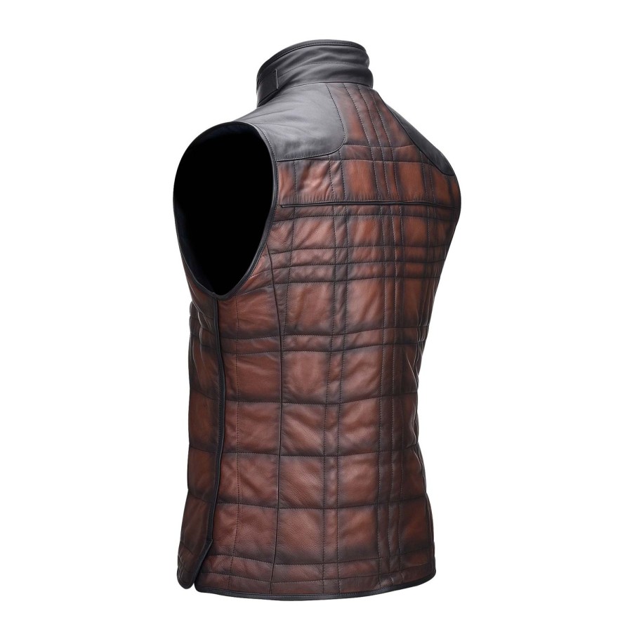 Best Cuadra Embroidered Brown Leather Reversible Vest