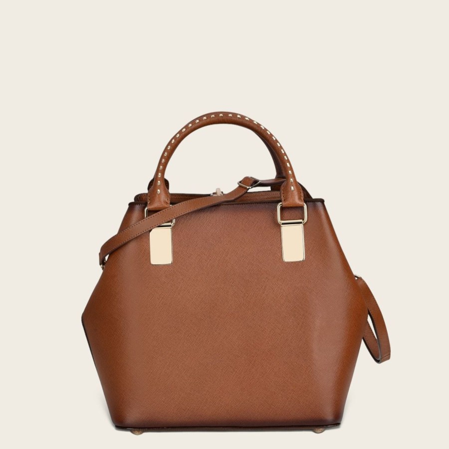 Hot Cuadra Brown Leather Tote Bag With Contrasting Geometric Motifs