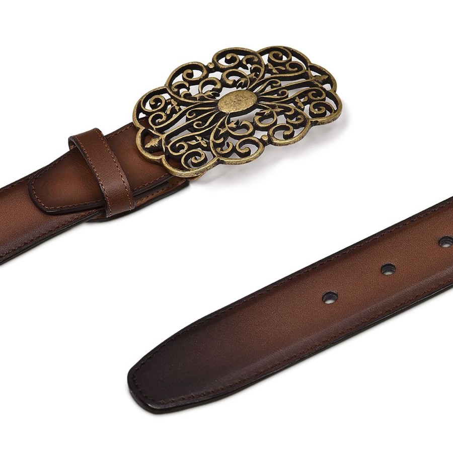 New Cuadra Engraved Honey Leather Western Belt