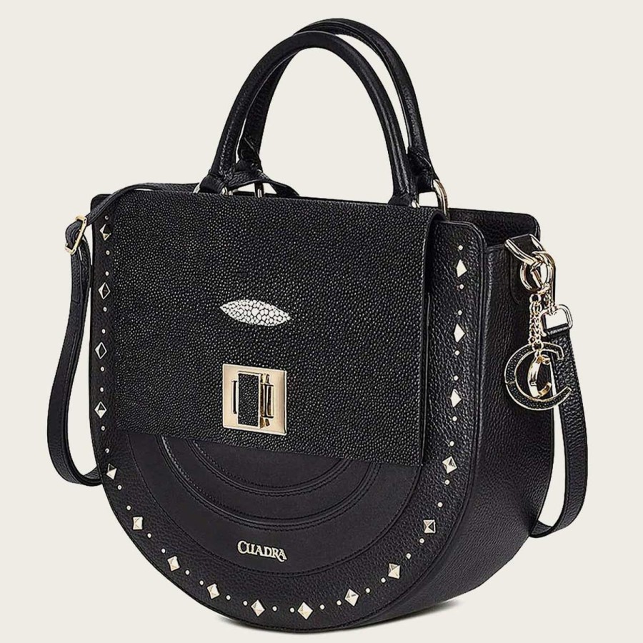 Online Cuadra Black Genuine Stingray Leather Studs Handbag