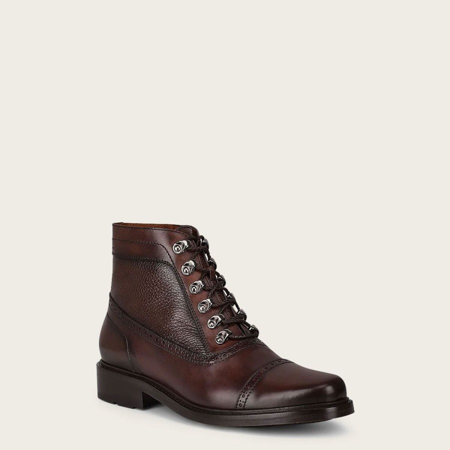 Clearance Cuadra Hand-Painted Dark Brown Leather Ankle Boots By Franco Cuadra