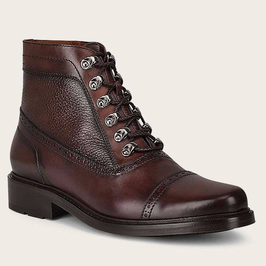 Clearance Cuadra Hand-Painted Dark Brown Leather Ankle Boots By Franco Cuadra