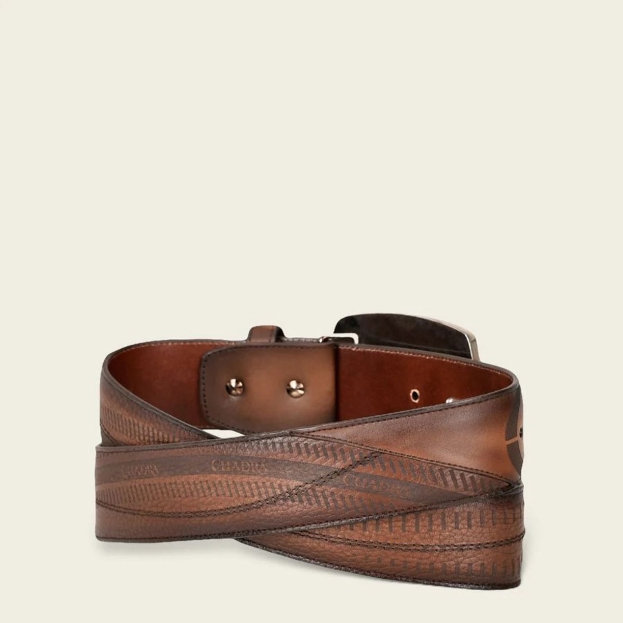 Clearance Cuadra Engraved Honey Brown Leather Western Belt With Cuadra Black And Silver Monogram