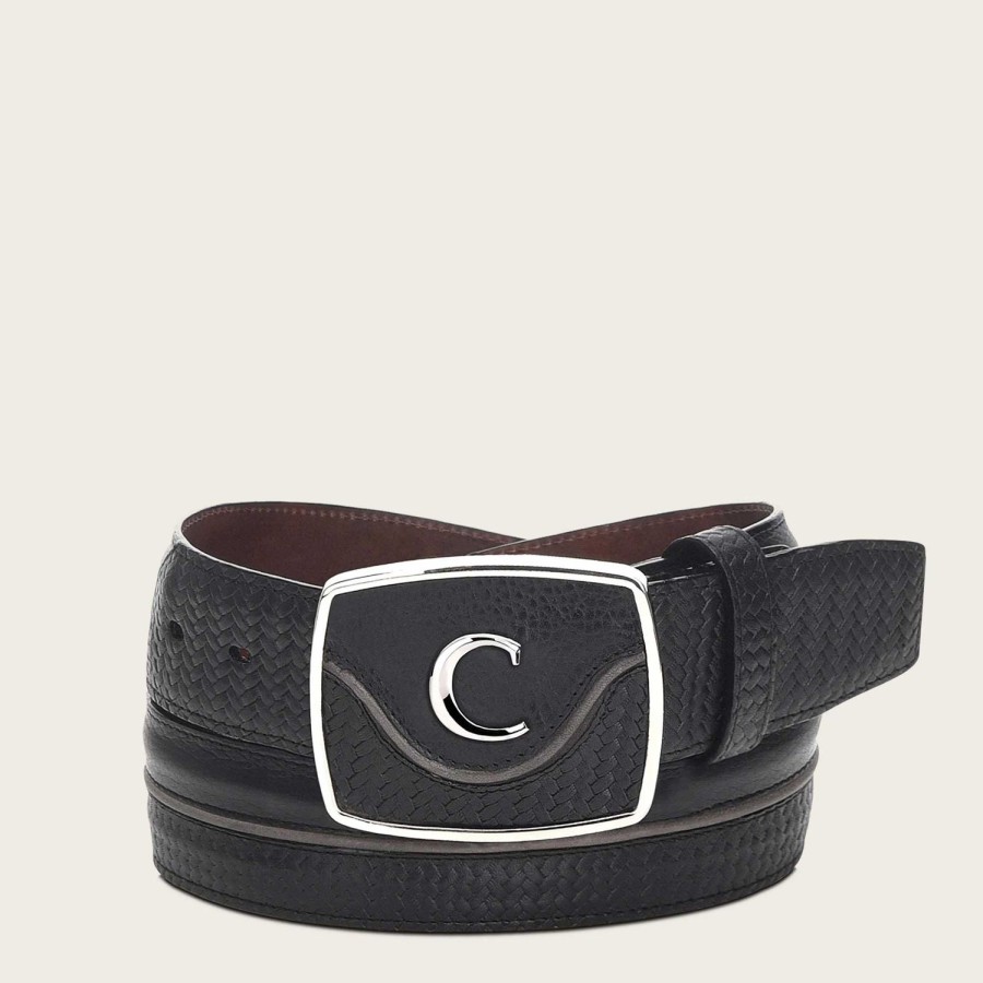 New Cuadra Engraved Black Leather Western Belt