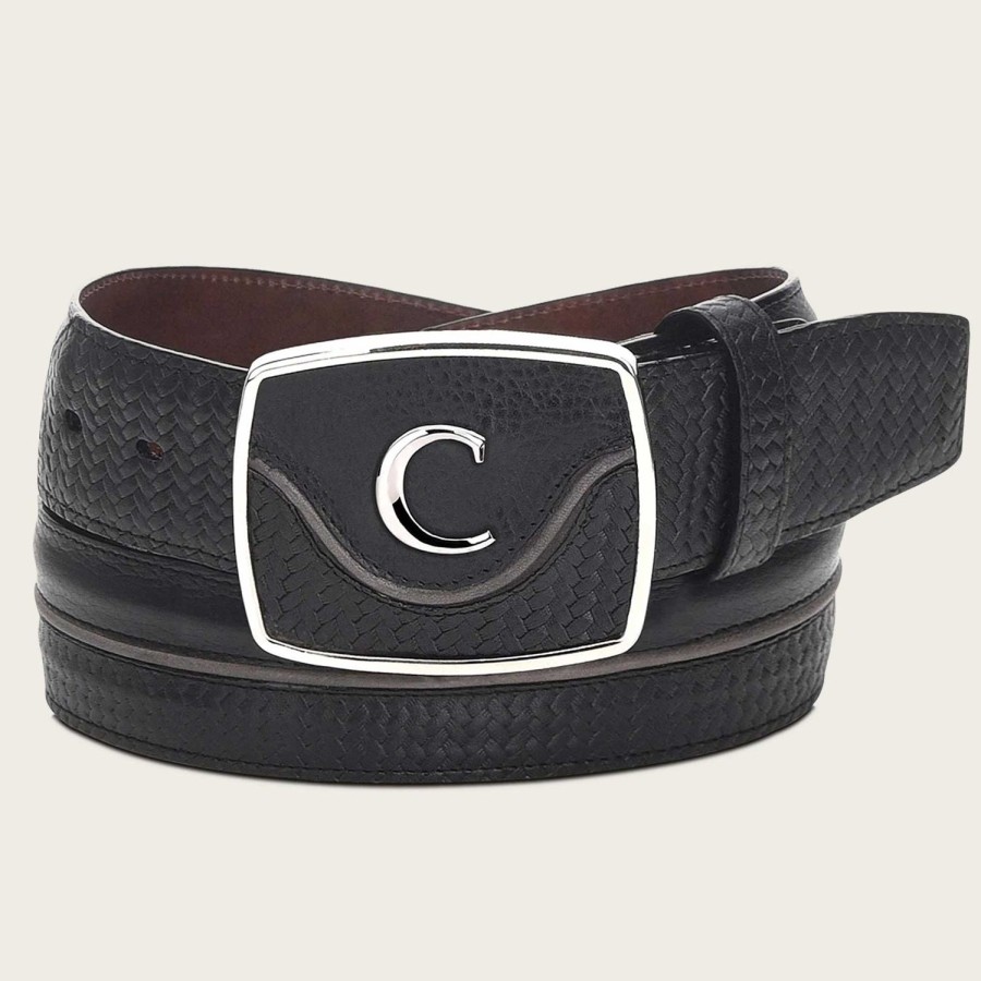 New Cuadra Engraved Black Leather Western Belt