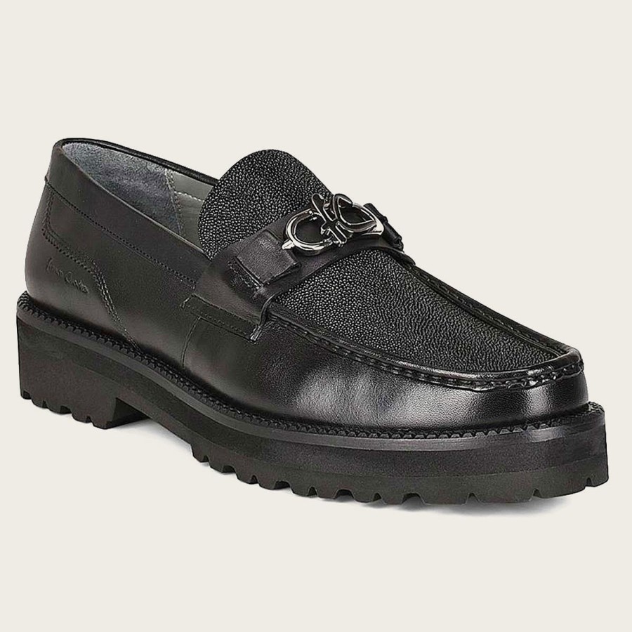 Wholesale Cuadra Men Loafer Shoe In Black Genuine Stingray Leather