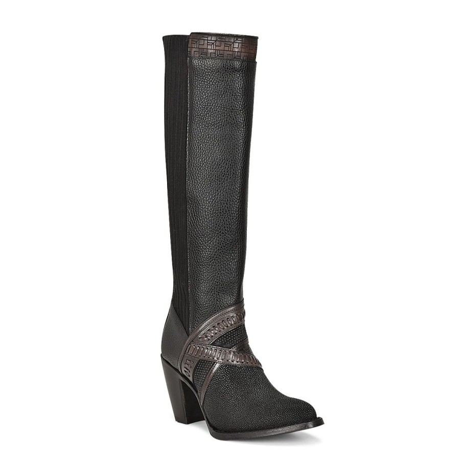 New Cuadra Black Exotic Riding Boot With Hand-Woven Details