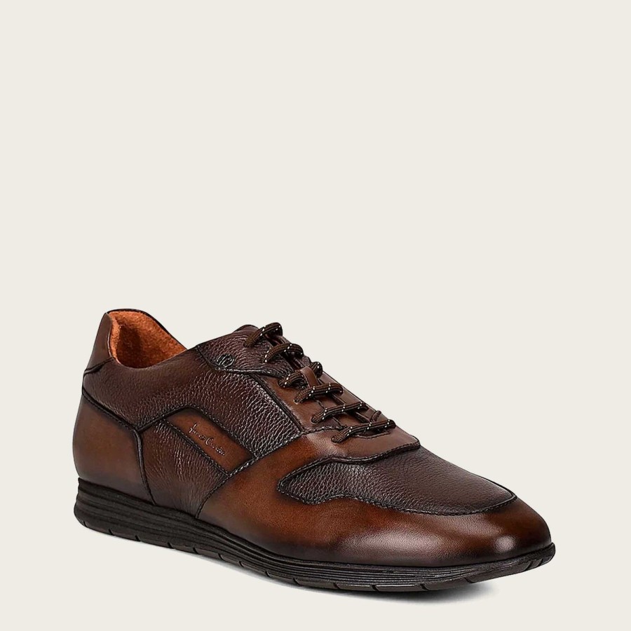 Hot Cuadra Hand-Painted Brown Bristol Leather Sneakers