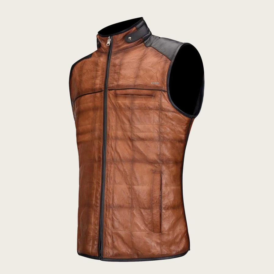 Clearance Cuadra Embroidered Honey Leather Reversible Vest