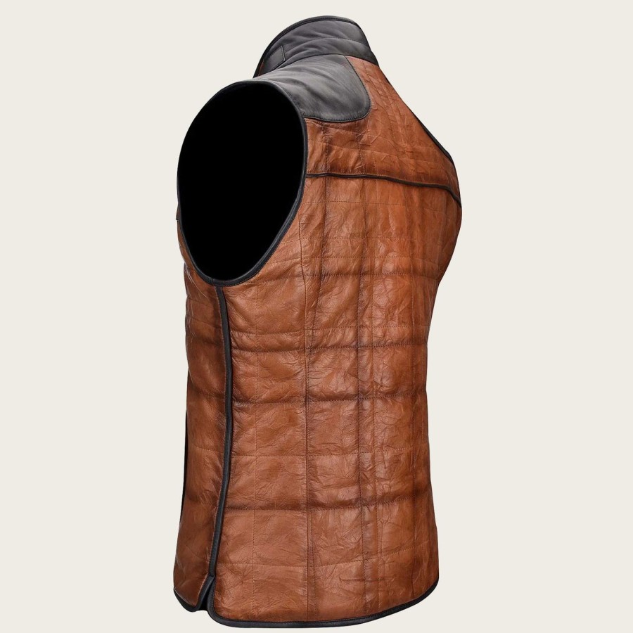 Clearance Cuadra Embroidered Honey Leather Reversible Vest