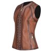 Wholesale Cuadra Womens Shoulder Pads Brown Leather Vest