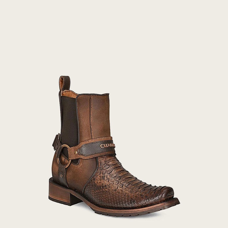 Hot Cuadra Hand-Painted Brown Python Leather Ankle Boots