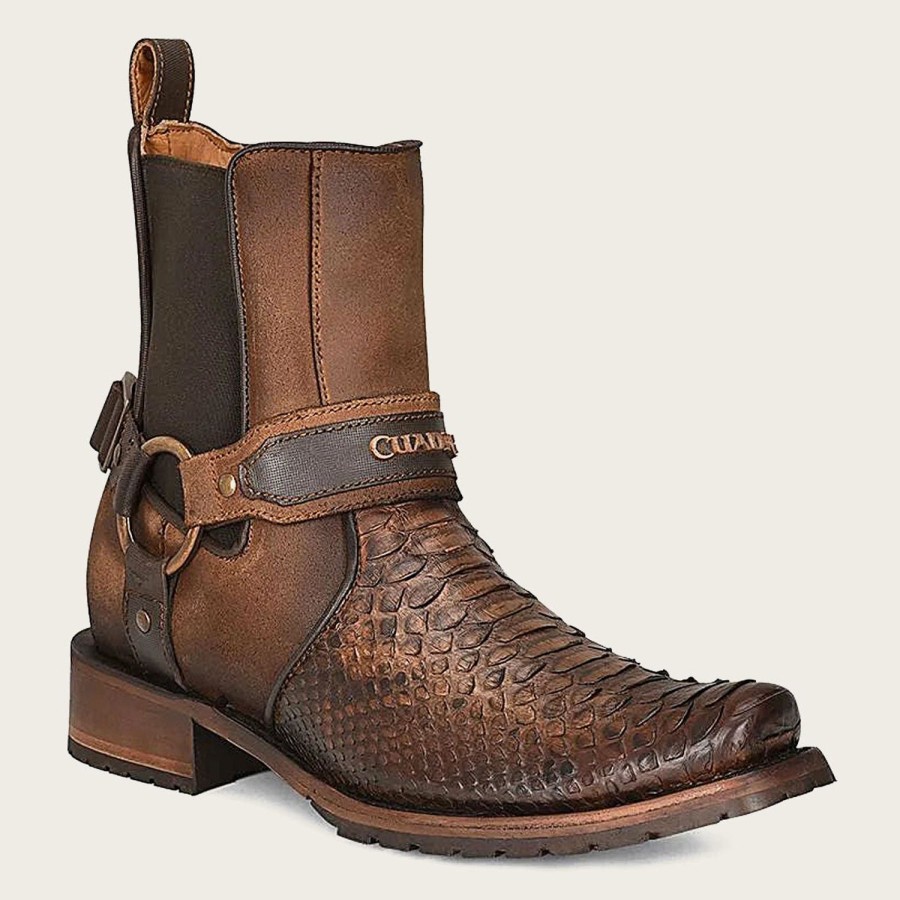 Hot Cuadra Hand-Painted Brown Python Leather Ankle Boots