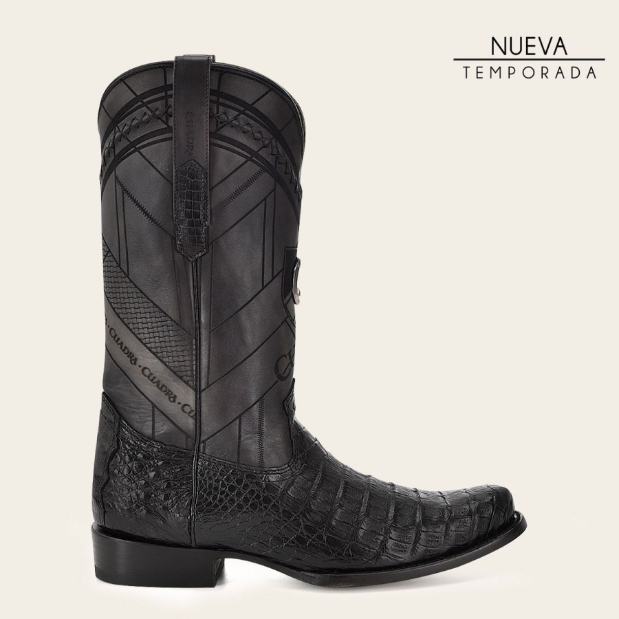 Online Cuadra Geometrical Engraved Black Cayman Leather Boot